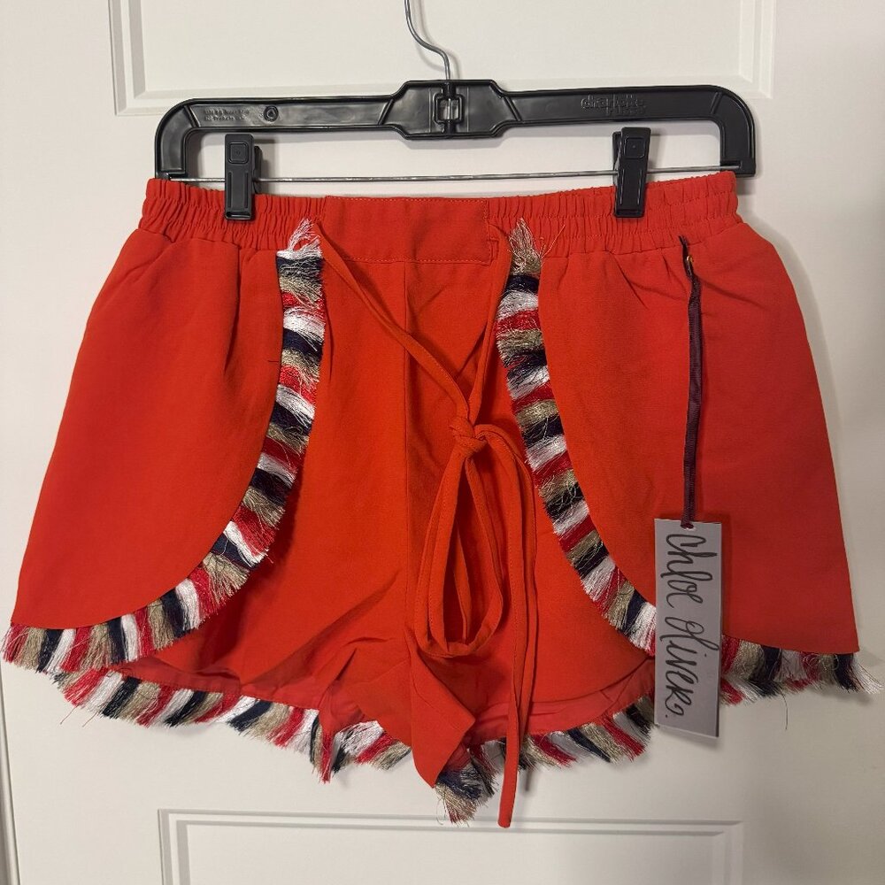 Chloe Oliver Red Fringe Shorts, Size Small, NWT